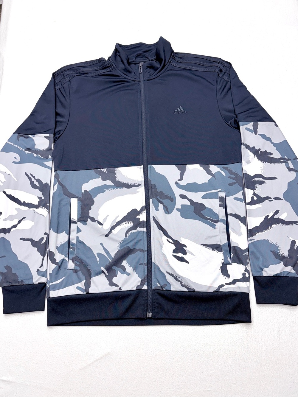 Adidas Essentials Camo Tricot Track Jacket Mens M Legend Ink Full Zip